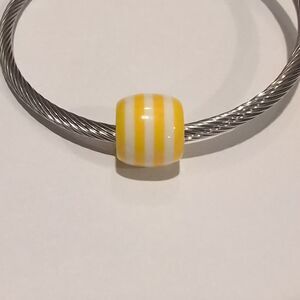 Yellow and White Striped Charm for Pandora Style Bracelet‎